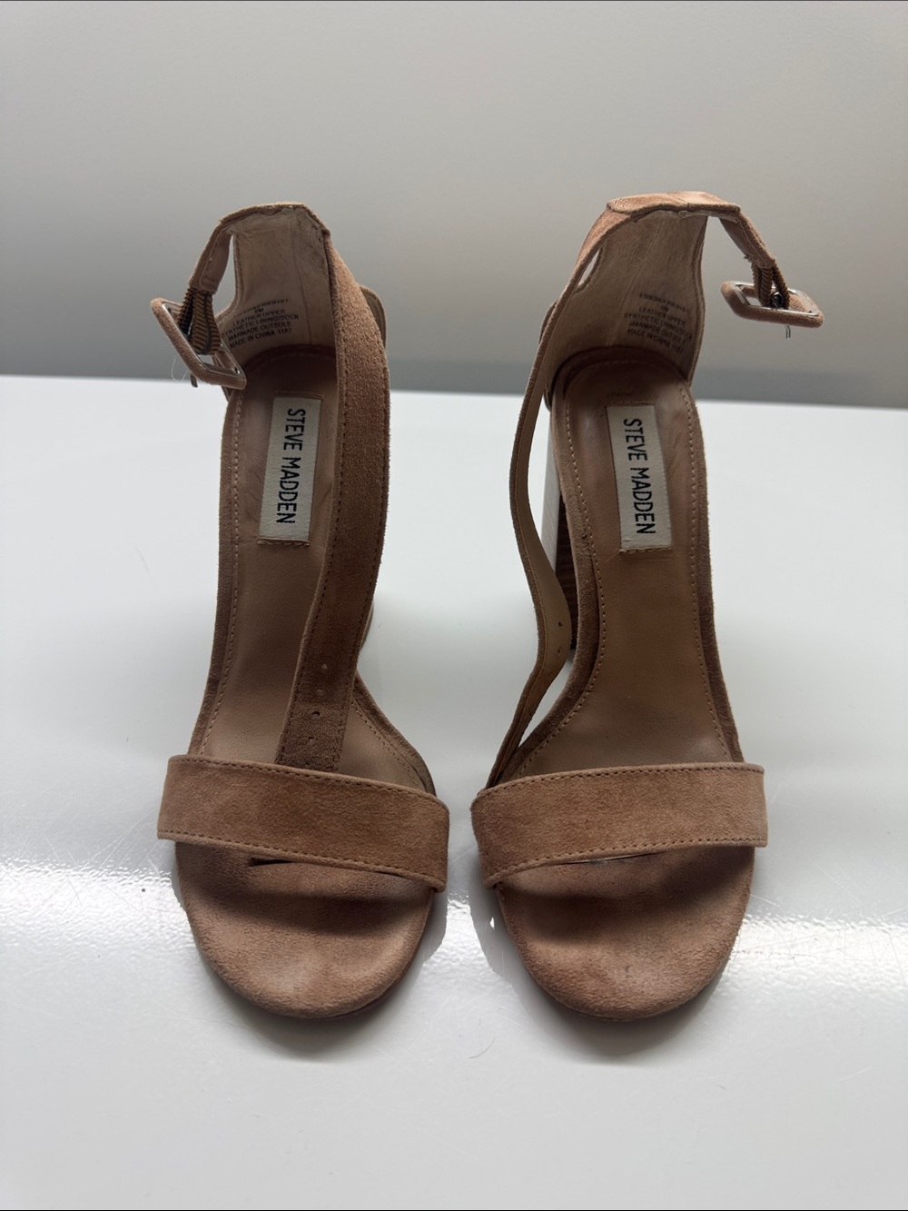 Steve Madden Beige Suede Block Heel Sandals - Picture 2 of 7